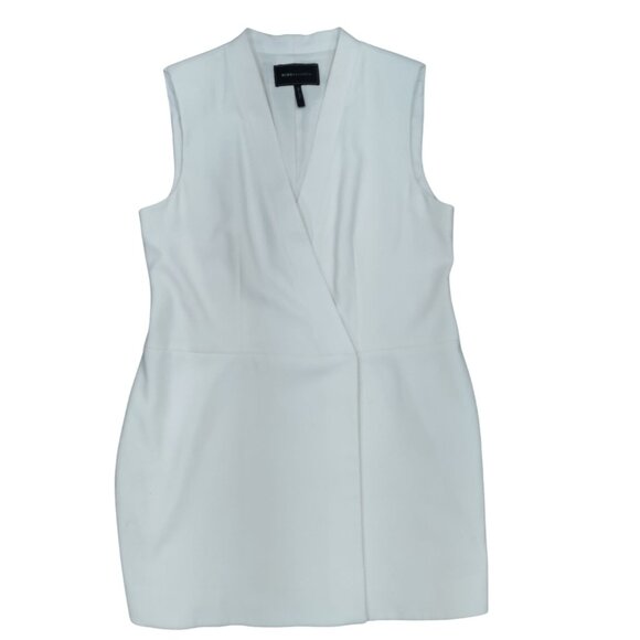BCBGMAXAZRIA Off White V-Neck Caryn Wrap Vest Mini Dress Women's Large Elegant - Picture 2 of 15